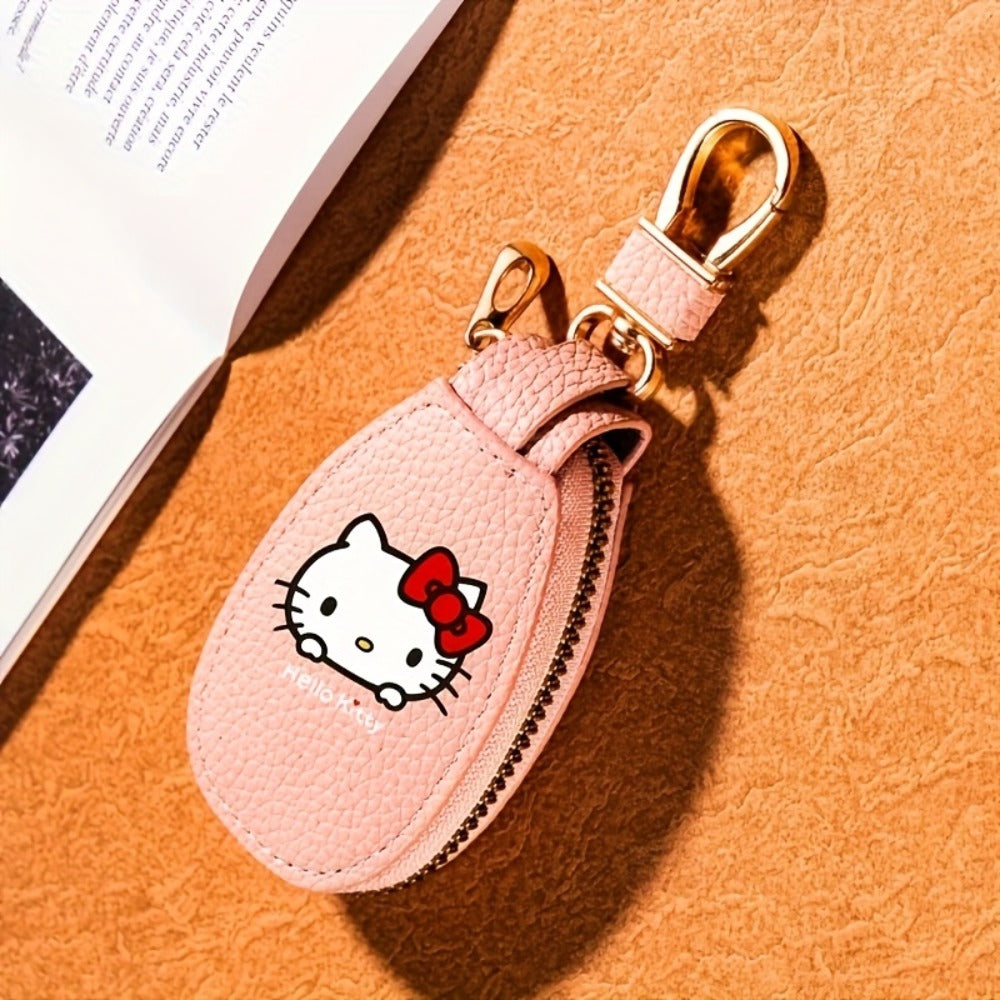 Hello Kitty Key Bag Car Key Organizer – Compact Keychain Pouch with Golden Zipper, Multi-Functional Key Storage Wallet, Cute Sanrio Accessories for Women, Black / Pink / Burgundy / Light Brown