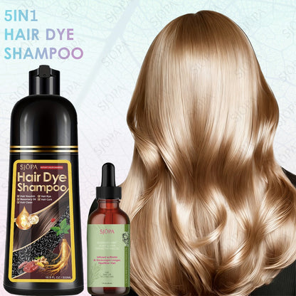 Hair Dye Coloring Shampoo 5-in-1 Upgraded with Hibiscus Oil, Squalane & Glycerin - Quick Color & Nourishing, Gentle Skin-Safe Formula, 12 Shades for Women & Men, Extra Large 500ml / 16.91oz