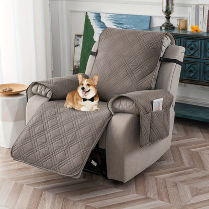 Chair Cover Quilted Recliner Throw with Side Pocket, Elastic Straps and Buckle in Ten Colors