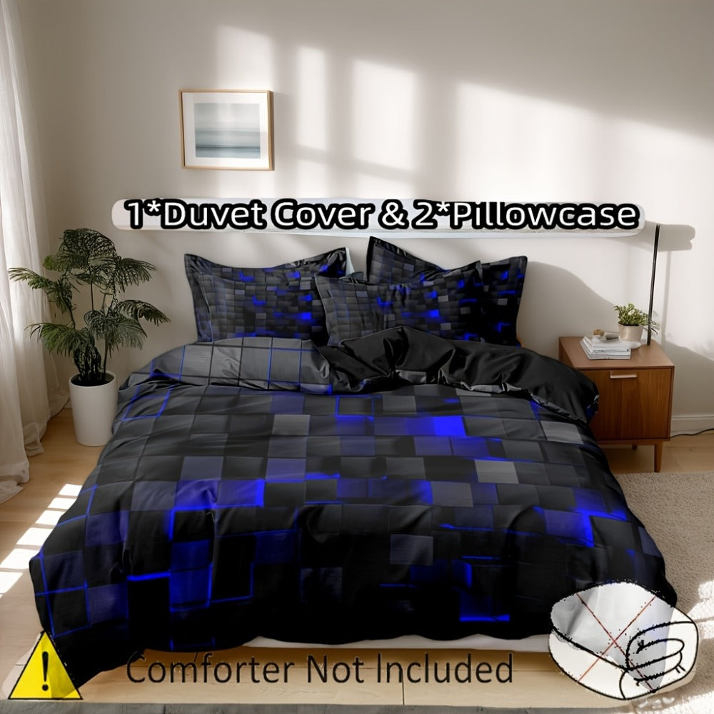 3-Piece Duvet Cover Set with Dimensional Geometric Cube Print, Zipper Closure and Five Color Options