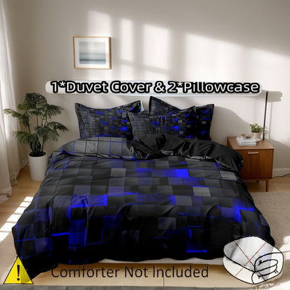 3-Piece Duvet Cover Set with Dimensional Geometric Cube Print, Zipper Closure and Five Color Options
