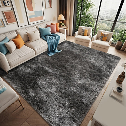 Area Rug Fluffy Faux-Fur Shag in Solid, Tie-Dye and Ombre Colors with Six Retained Room Sizes
