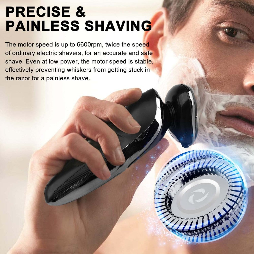 Electric Shaver for Men 3-in-1 Cordless Rechargeable 360° Floating Rotary – Beard Trimmer, Nose Hair Trimmer & Face Shaver with LED Display, 90-Min Battery & USB Charging, Black