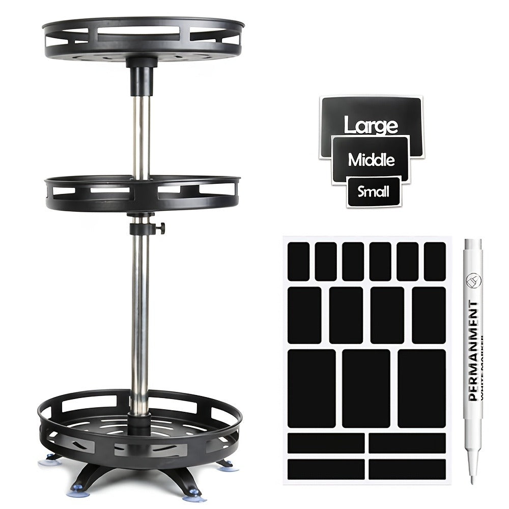 Lazy Susan Turntable Organizer Metal Rotating Spice Rack 1 2 3 Tier for Cabinet Kitchen Countertop Pantry Bathroom – Spinning Storage Rack with Suction Cup Feet & Labels