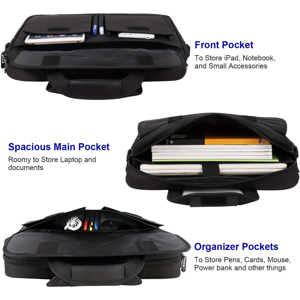 Laptop Bag 15.6-Inch Business Briefcase with Foam Sleeve, Luggage Strap & Multi-Pockets for Work & Travel
