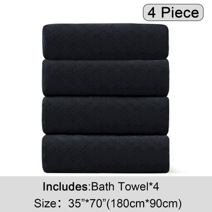 Oversized Bath Towel Set 4 Piece Diamond Pattern Microfiber - Ultra Soft Highly Absorbent Quick Dry | 10 Colors | Blue Green Black Gray Navy Orchid Brown Purple White Turquoise | Bathroom Hotel Gym Gift