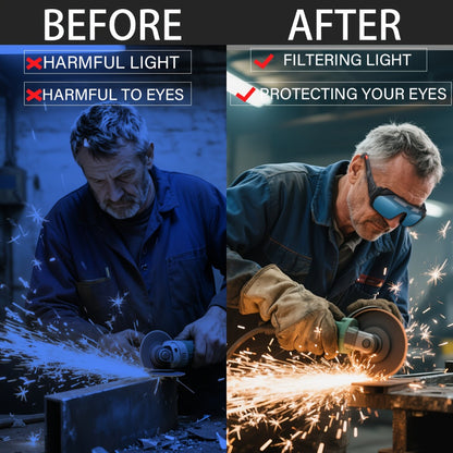 Auto-Darkening Welding Goggles True Color Lens – Anti-Glare Safety Glasses for TIG MIG MMA Plasma Welding, Photochromic Flame-Retardant Fiberglass Frame, Lightweight with Elastic Headband