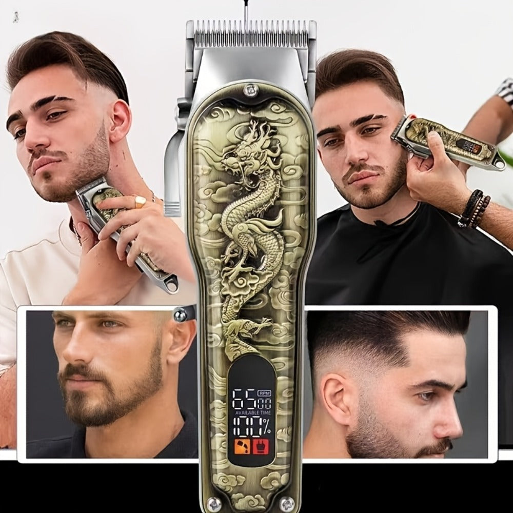 JH702 Hair Clipper Set with DC01 Fashion Belt, Digital Display, USB Charging and Two Engraved Design Options