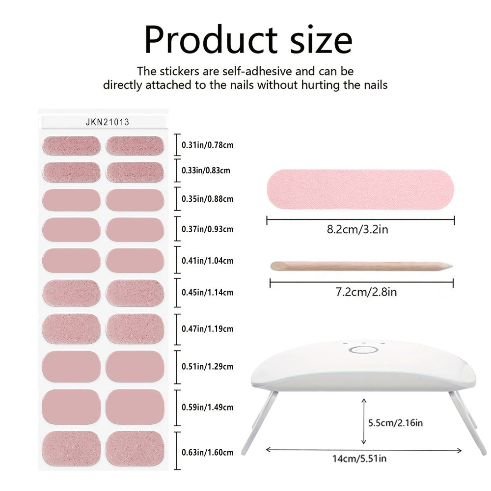 Semi-Cured Nail Sticker Kit with 20 Designs, Portable UV Lamp and Full-Coverage Nail Patches