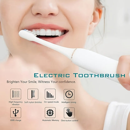 Electric Toothbrush Set with Eight Brush Heads, USB Charging, Soft Bristles and Pink, White or Black Handle