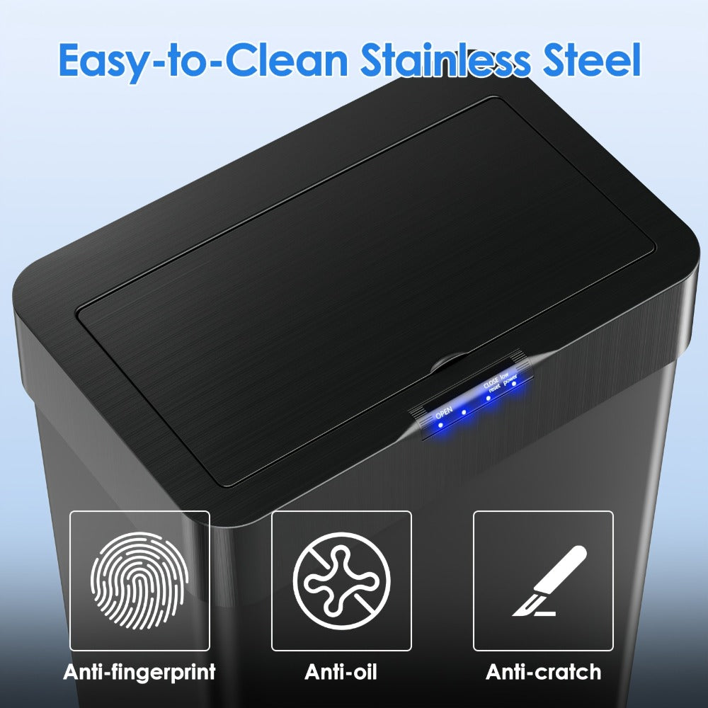 Touchless Trash Can with Motion Sensor 18.5 Gallon 60L, -Close Lid, Brushed Stainless Steel, Bag Holder
