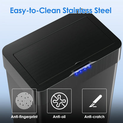 Touchless Trash Can with Motion Sensor 18.5 Gallon 60L, -Close Lid, Brushed Stainless Steel, Bag Holder