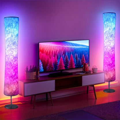 RGB Smart Floor Lamp 16 Million Colors – Music Sync, App & Remote Control, Scene Modes, White Fabric Shade Standing Lamp for Living Room, Bedroom & Gaming Room | 1 & 2 Pack