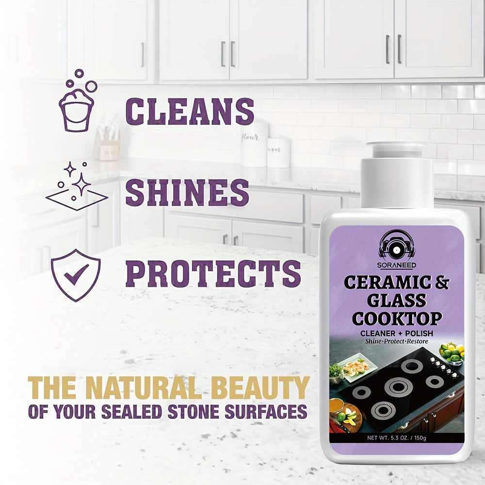 Ceramic Stovetop Cleaner Cream – Heavy Duty Glass Stove Top Cleaning Paste, Removes Burnt-On Grease & Stains, Non-Scratch, Non-Toxic, No Harsh Fumes, Safe for Induction & Electric Cooktops