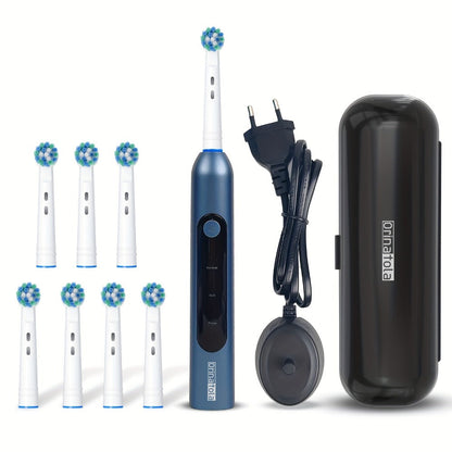Electric Toothbrush with Eight Round Brush Heads, Three Modes, Induction Charging, IPX7 Rating and Travel Case