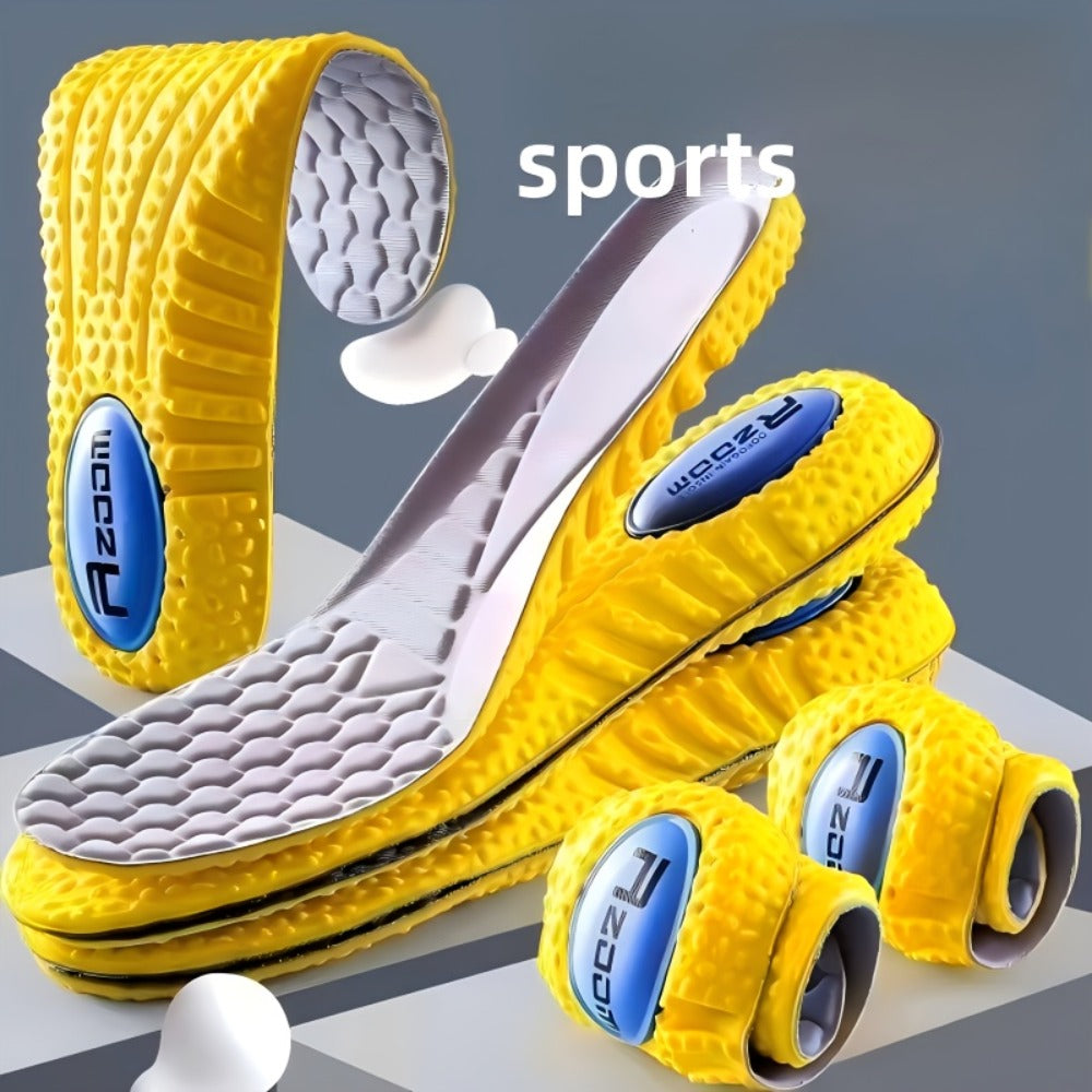 Two-Pair Yellow-and-Grey Full-Length Shoe Insoles with Six EU35-46 Size Options from 240 to 290 mm
