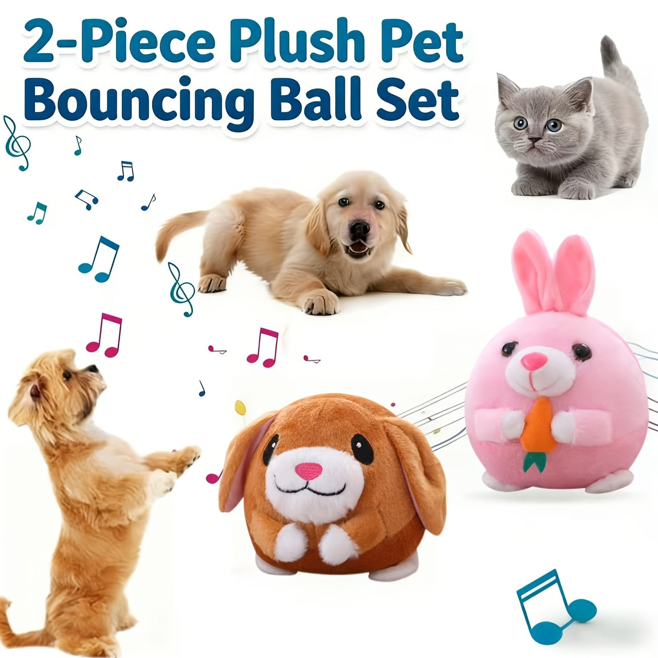 Dog Toy USB-Rechargeable Bouncing Character with Voice Recording, Music and Animal Sound Modes