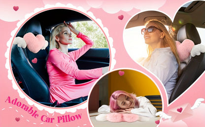 Car Headrest Neck Pillow Heart Shape with Angel Wings – Cute Plush Lumbar Cushion & Seat Back Pillow, Car Interior Decor Accessory, Gift for Women