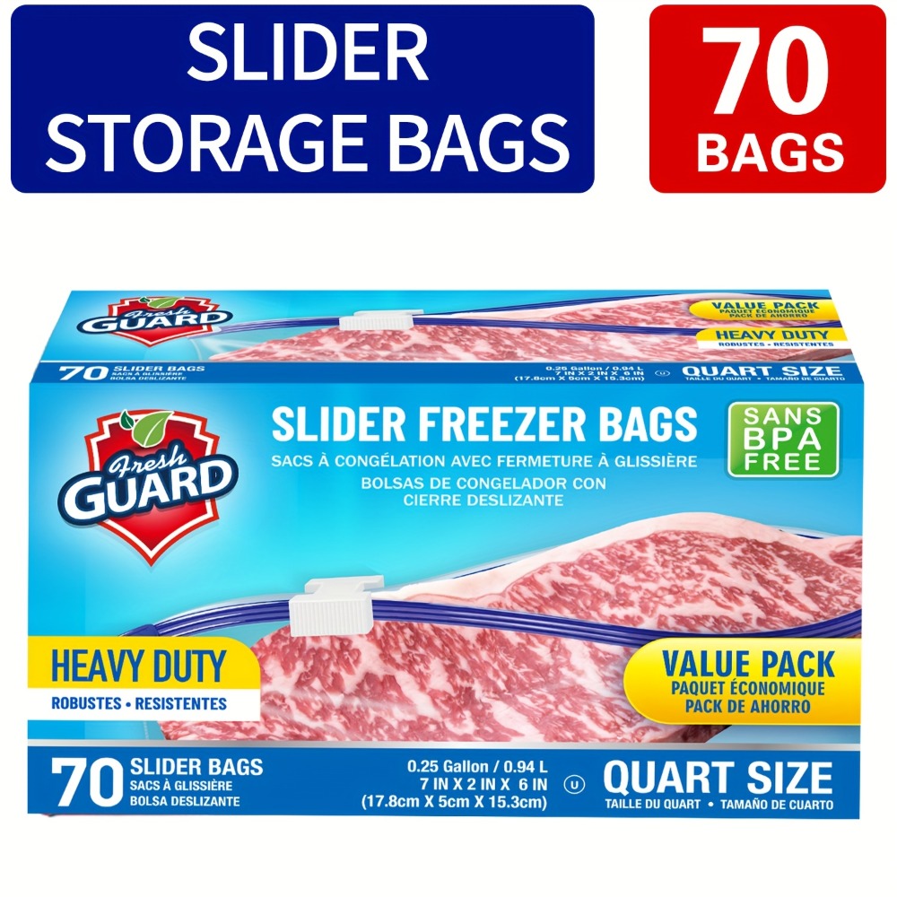 Storage Bags Fresh Guard Slider Freezer Bags in Quart, Gallon and 2.5-Gallon Sizes with 22- to 150-Count Options