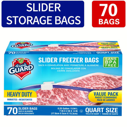Storage Bags Fresh Guard Slider Freezer Bags in Quart, Gallon and 2.5-Gallon Sizes with 22- to 150-Count Options