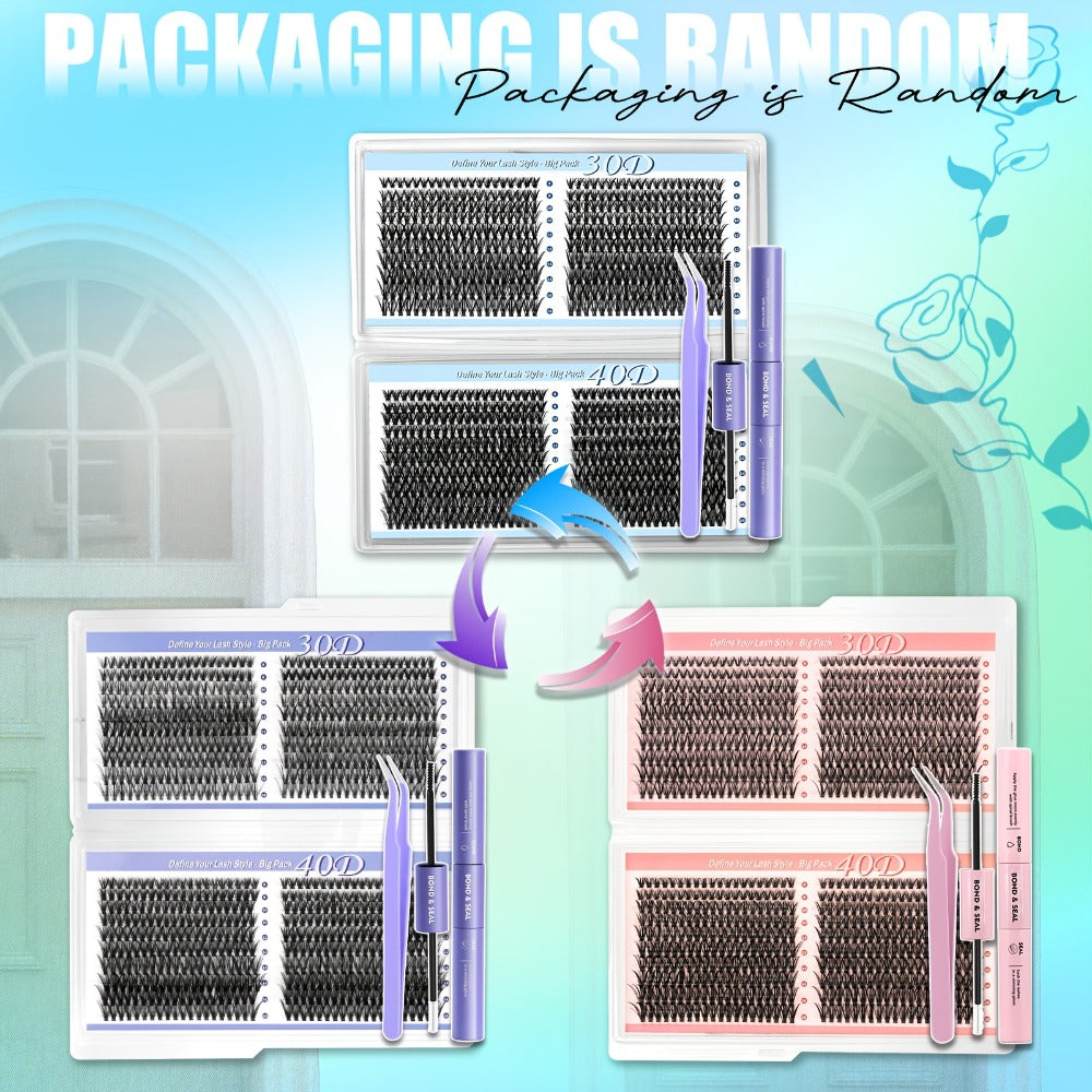 800-Piece 30D and 40D Lash Cluster Kit with Mixed 8–16mm Lengths, Bond-Seal Tube and Tweezers