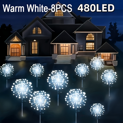 Solar Garden Lights Firework Stakes with 240-640 LEDs, 8 Modes, 4/8 Packs and Three Light Colors