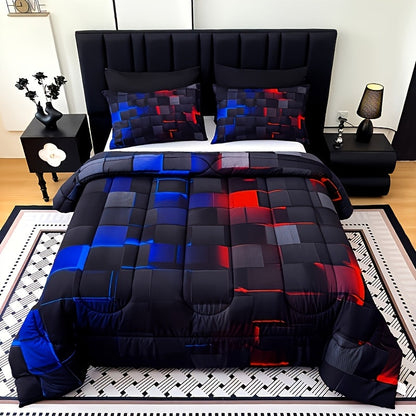 Checkered Quilt Bedding Set in Five Color Designs with Twin, Full, Queen and King Checkout Sizes