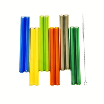 12-Pack Reusable Borosilicate Glass Straw Set with Cleaning Brushes in 6 or 8 Inch Lengths for Drinks