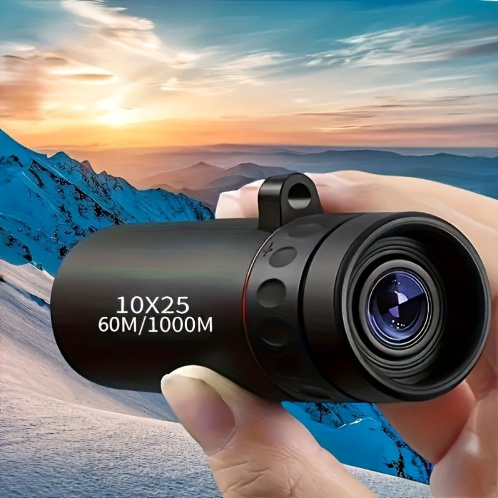 Compact 10x25 Monocular Telescope with Textured Hand Grip, Wrist Cord and Black Checkout Option