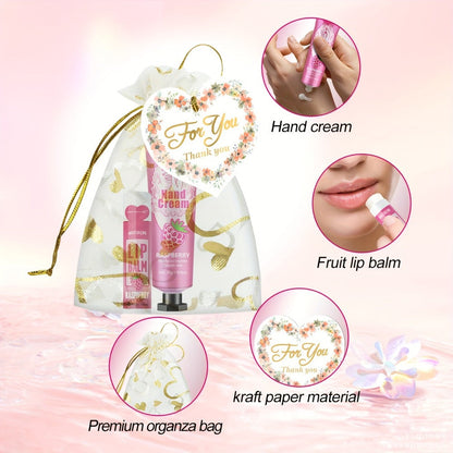 Shea Butter-Labeled Hand Cream and Lip Balm Gift Set with Vitamin E-Labeled Skin Care Formula