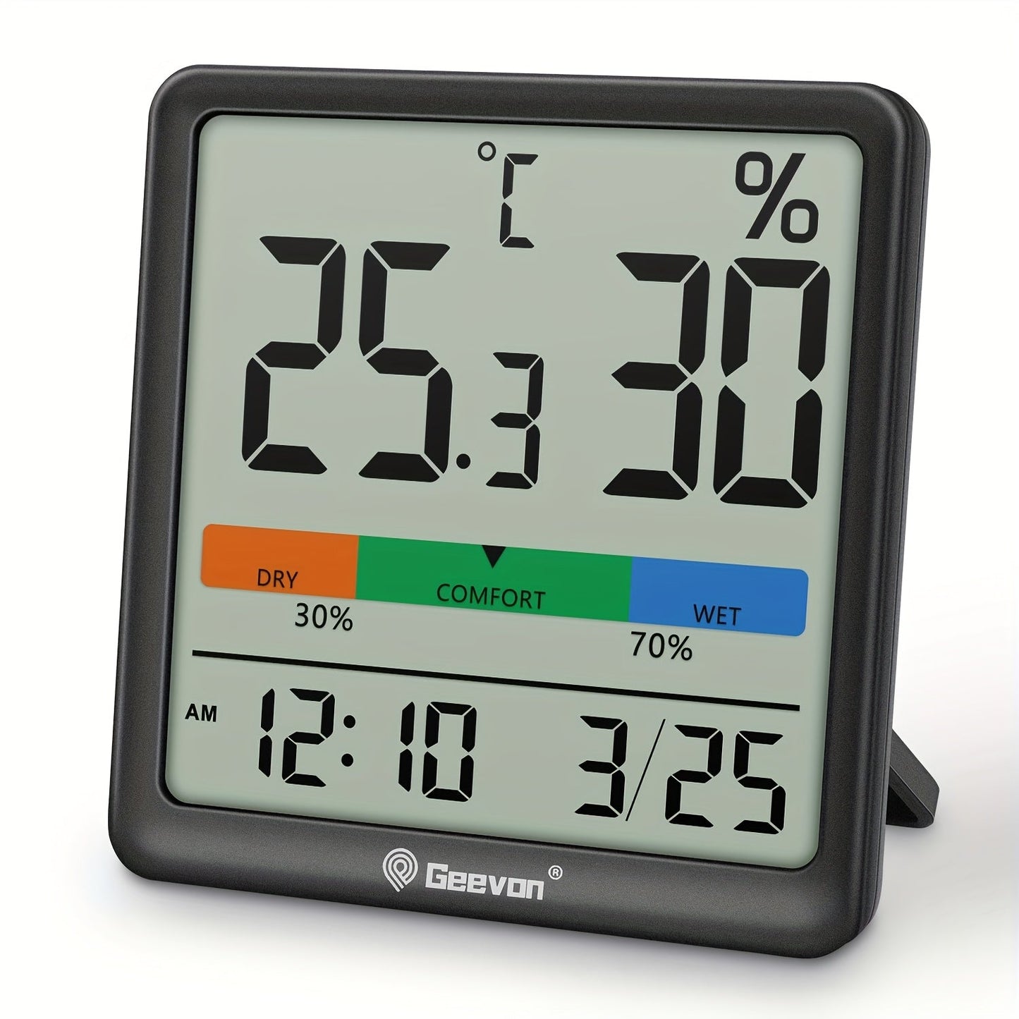Digital Indoor Thermometer Hygrometer with Clock and Calendar in Exact Black or White Checkout Options