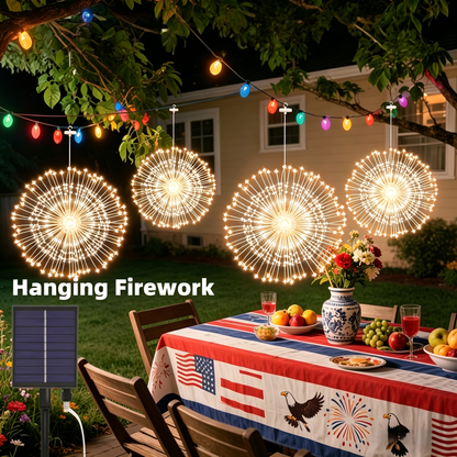 Solar Garden Lights 4-Pack Firework Stakes with 8 Modes in Warm White or Multicolor and Hanging Option