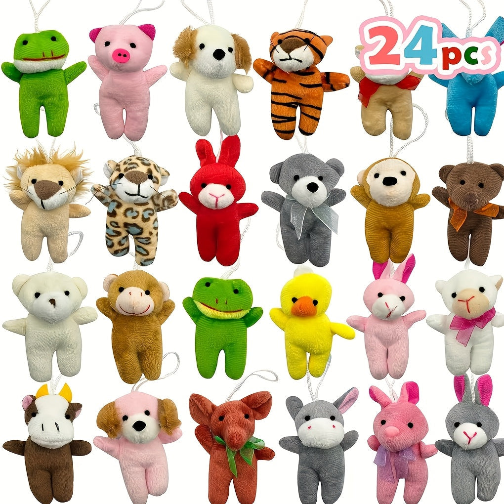 24-Piece Assorted Mini Plush Animal Set with 2–3 Inch Figures, Hanging Loops and Random-Color Option