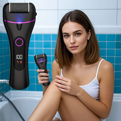 14-in-1 Rechargeable Electric Foot Care Kit with Three Roller Heads, Display and Black or Purple Finish