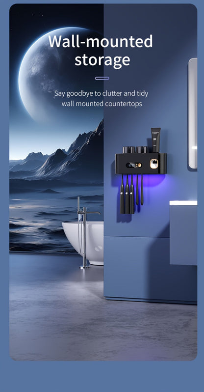 Five-Slot Wall-Mounted Toothbrush Holder with Two Cups, Toothpaste Dispenser and Digital Display