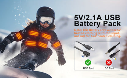 Power Bank 10000mAh 5V/2A for Heated Clothing with USB-C Input/Output in Black or White Battery Pack