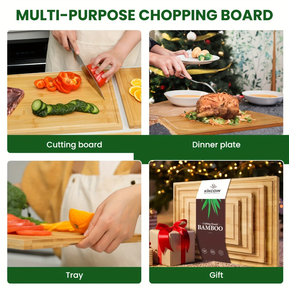 Bamboo Cutting Board Set 4-Piece Extra Large, Chopping Boards with Juice Grooves for Meat, Vegetables & Cheese