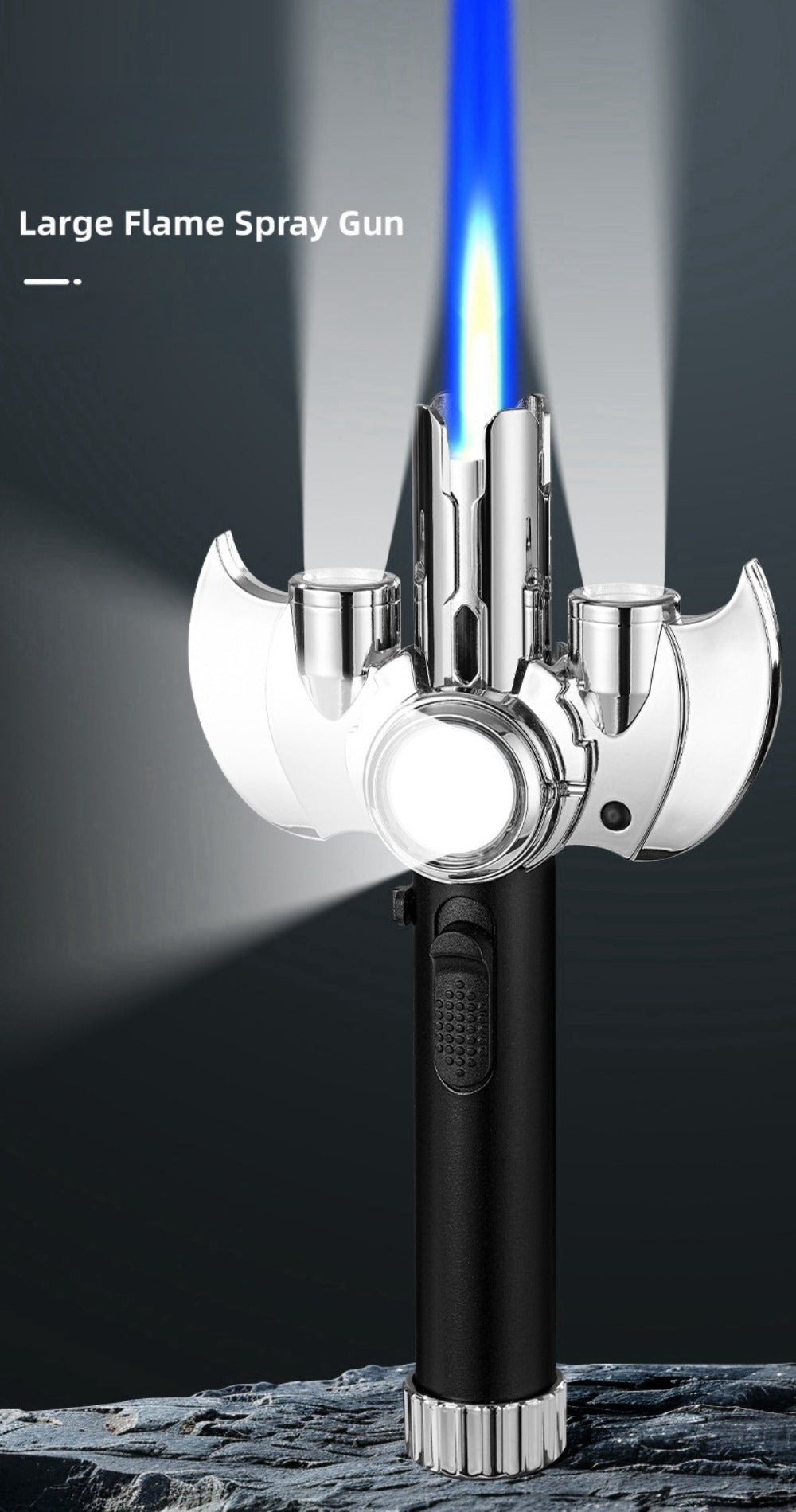 Multi-Nozzle Metal Torch Lighter with COB Auxiliary Light and Black or Silver-Tone Finish Options