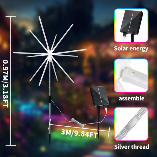 Solar Outdoor Lights 4-Pack 336-LED 3D Meteor Stakes with Remote, Multicolor Output and IP65 Rating