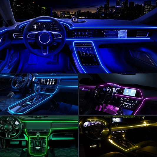 RGB Car Interior Ambient Lights LED Strip 8-Color App Control Music Sync Dashboard Door Console Neon Lighting Kit for Tesla Truck SUV Off-Road, USB 5V Plug-and-Play Car Decor Accessories
