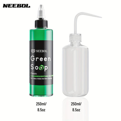Tattoo Green Soap Cleaning Kit Neebol 8.5oz Concentrated Soap Squeeze Bottle Moisturizing Balm Cream Lint-Free Wipes Complete Skin Care Set Before After Tattooing Body Art