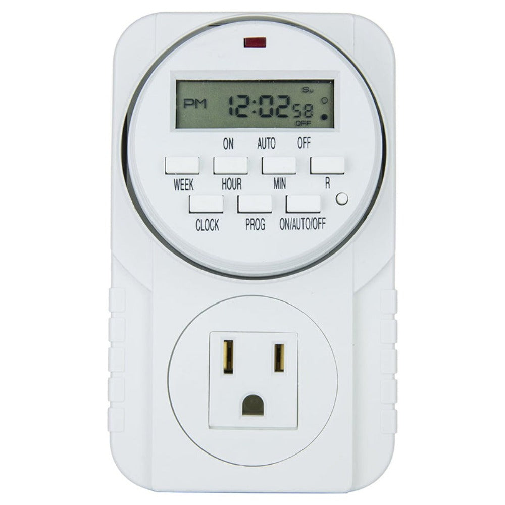 7-Day Heavy Duty Digital Programmable Timer with Dual Outlet - 24 Hour Indoor Electric Timer for Hydroponics, Lamp, Light, Fan, 120V 60Hz, Two Outlet Weekly Scheduling Timer Switch