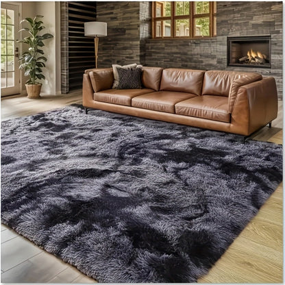 Area Rug Fluffy Faux-Fur Shag in Solid, Tie-Dye and Ombre Colors with Six Retained Room Sizes