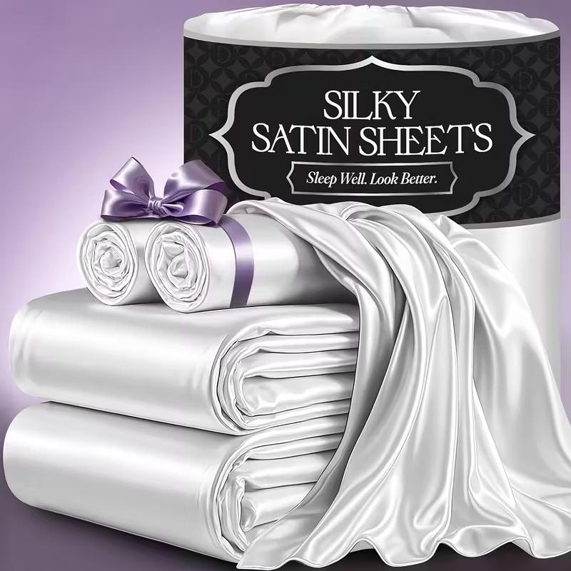 Satin Bed Sheets Set 2100TC Ultra Soft 3/4pcs – Silky Smooth Breathable Satin Bedding for Twin Full Queen King, 5-Star Luxury Hotel Experience, Solid Color, 7 Colors Available