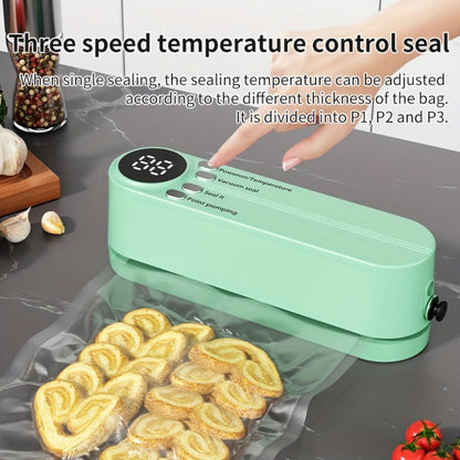 Vacuum Food Sealer Machine USB Rechargeable – Portable One-Touch Automatic Food Vacuum Sealer with Inflation Mode & Digital Display for Kitchen Freshness, Camping, Office & Home Use