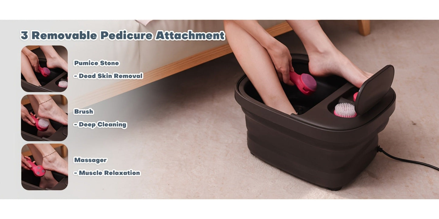 Collapsible Foot Spa Bath with Heat, Bubbles, Remote Temperature Control and Three Attachments