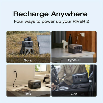 EcoFlow RIVER 2 Refurbished Portable Power Station 240Wh - Certified Refurbished Solar Generator, AC Outlet, Fast Charging, Lightweight for Camping, RV, Home Emergency Backup