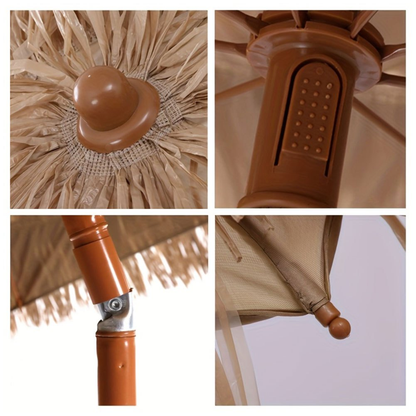 Patio Umbrella 7.5FT Thatch-Style Tiki Design with Steel Pole, Iron Frame, Push Tilt and UV Shade