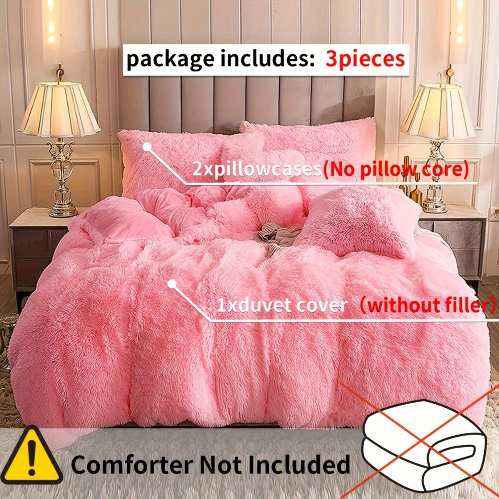 Three-Piece Plush Polyester Duvet Cover Set with Two Pillowcases in 14 Colors and Twin, Full, Queen or King Sizes
