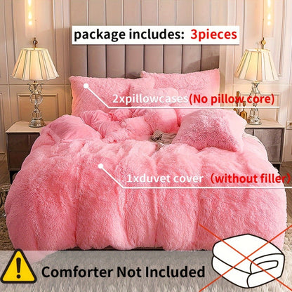 Three-Piece Plush Polyester Duvet Cover Set with Two Pillowcases in 14 Colors and Twin, Full, Queen or King Sizes